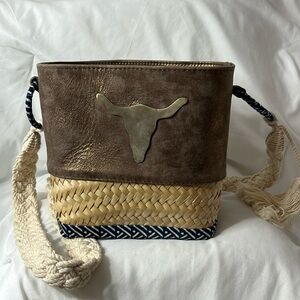 Leather Purse with Woven Strap